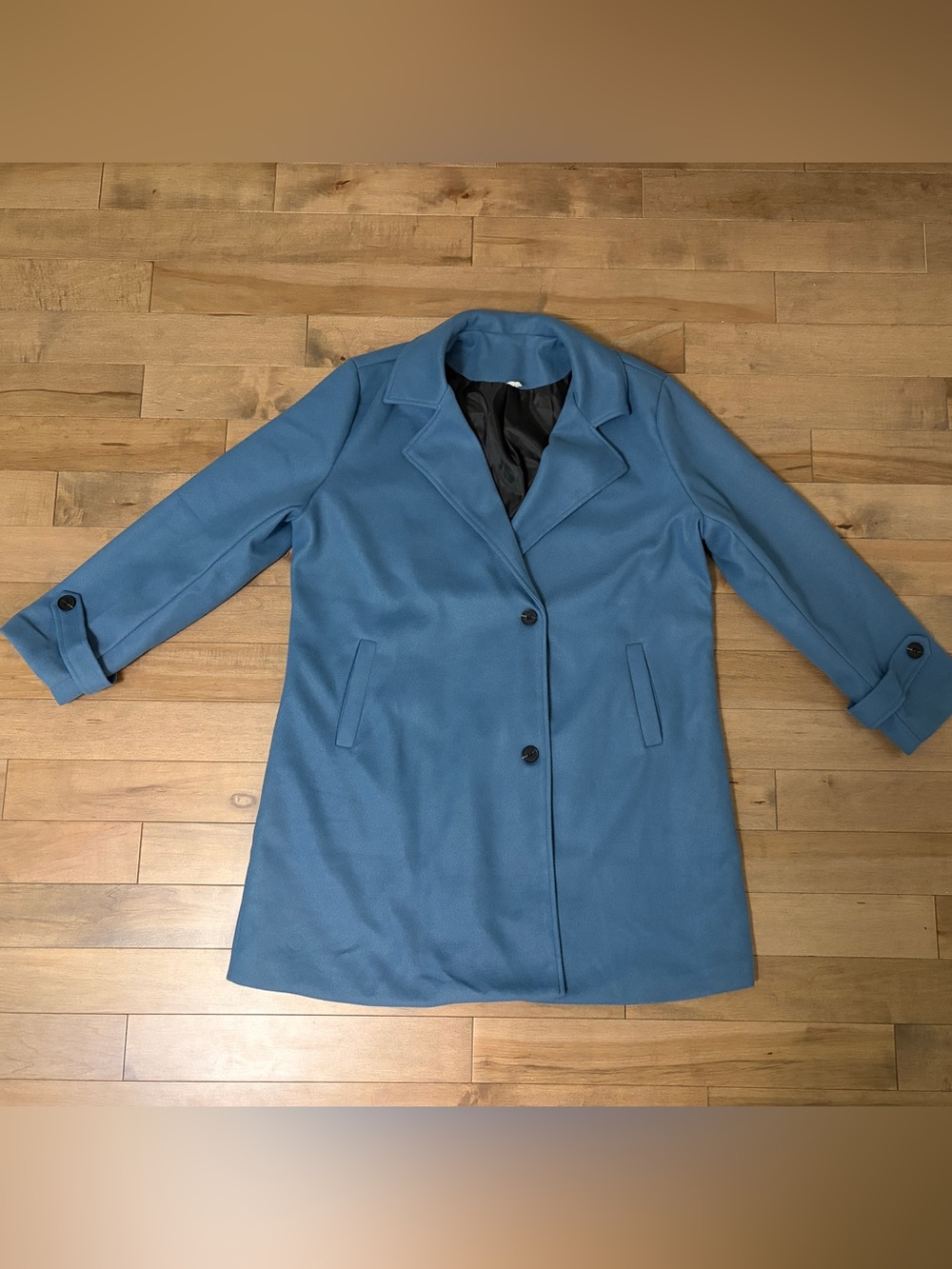 Classic Women's Single-Breasted Blue Pea Coat